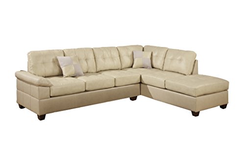 Poundex Bobkona Randel Bonded Leather 2-Piece Reversible Sectional Sofa, Khaki