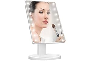KOOKIN Lighted Vanity Makeup Mirror 16 Led Lights 180 Degree Rotation Lighted Mirror Touch Screen Adjusted Brightness Desk Mirrors USB Dual Supply Bathroom Beauty Cosmetic Mirrors (White)