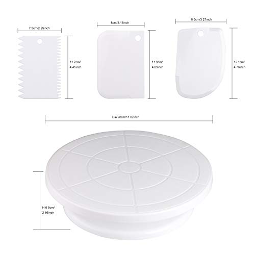 Cake Decorating Turntable,Cake Decorating Supplies With Decorating Comb/Icing Smoother(3pcs),2 Icing Spatula With Sided & Angled (Small)