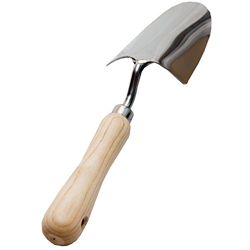 Cate's Garden Garden Trowel Hand Tool Premium Hand Trowel for Digging and Planting - Heavy Duty Stainless Steel, Smooth Vintage Style Natural Ash Wood Handle and Leather Strap - Thumbnail 4