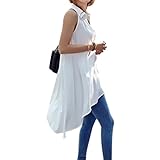 Chuangmei Women's Sleeveless Collared Lace Splicing Loose Casual Blouse Tops