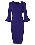 GlorySunshine Women 3/4 Flare Bell Sleeves Work Bodycon Pencil Dress Vintage Cocktail Party Dresses