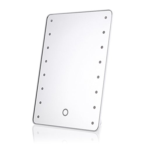 BTSKY LED Lighted Vanity Mirror - Battery Operated Cordless Cosmetic Makeup Mirror / Table Mirror / Travel Mirror with 16 LEDs, Lights Dimmable by Touching On/Off Button (White)
