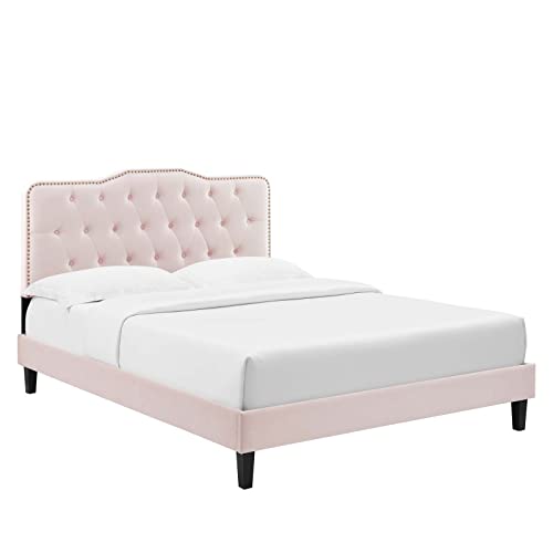 Modway Amber Tufted Performance Velvet Full Platform Bed in Pink
