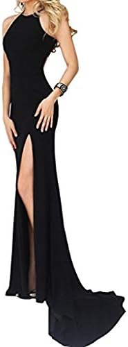 Tdress Women's Evening Dresses Scoop Sweep Train Spandex with Slit Size 0 US Black