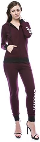 RouA Cuffed Sweatpants &amp; Zip-Up Hoodie Jacket Set [Cheers!] Burgundy Small
