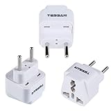 TESSAN Grounded Universal Travel Power Strip Plug Adapter USA to the more of Europe Travel Prong Converter Adapter Plug Kit for the more of Europe(Type C)- 3 Pack(WHITE)