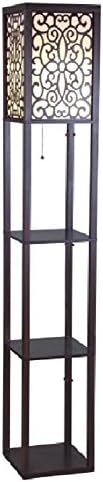 Lamps Co - 63"H Brown Wooden Shelf Floor Lamp with Floral Shade Panels