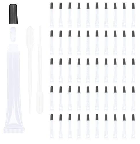 COSIDEA 50 PCS Empty Long Slim 15ml Squeeze Lip Gloss Tubes Refill Set, Black Lid, Clear, Rose Pink, Blue, Purple, White, Black, Gold, Silver