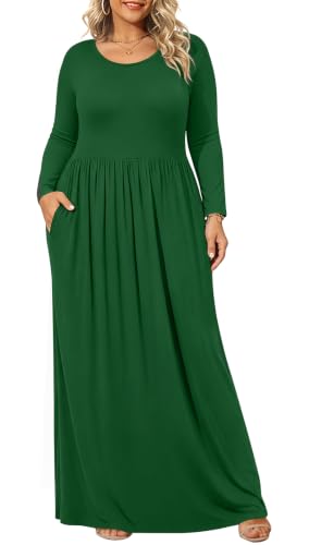 BISHUIGE Womens Plus Size Maxi Dresses Casual Long Fall Dress with Pockets 6XL, Dark Green at Amazon