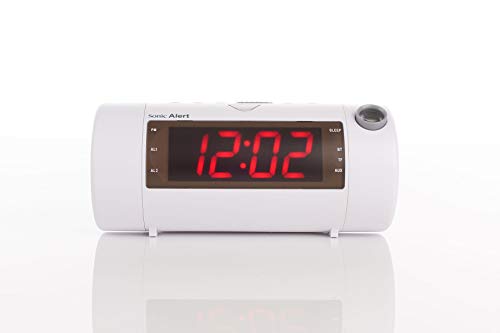The Sonic Blast - Super Loud Projection Alarm Clock with Bluetooth Speaker & Sonic Bomb Super Shaker (White)