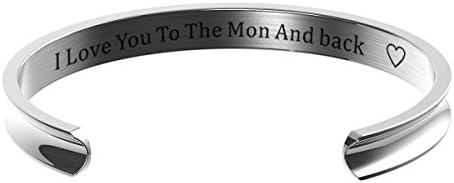 I Love You To The Moon And Back Bracelet Inspirational Stainless Steel Grooved Bangle for Girls