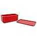 MyGift 10 inch Rectangular Modern Minimalist Red Ceramic Succulent Planter Pot/Window Box Container with Saucer and Drainage Holes