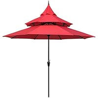 ABBLE Outdoor Patio Umbrella 9 Ft Pagoda with Crank, Weather Resistant, UV Protective Umbrella, Durable, 8 Sturdy Steel Ribs, Market Outdoor Table Umbrella, Red