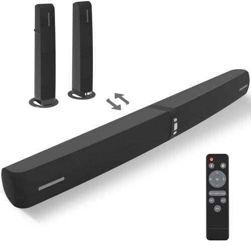 Vecibel Soundbar for TV,90W 2-in-1 Detachable Sound Bar wit Auto Volume Boost, TV Speakers with Bluetooth 5.3/ARC/Optical/AUX Connect, Home Cinema Soundbars for PC/Gaming/Projectors,1 Set