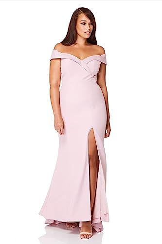 Bella Bardot Maxi Dress with Thigh Split and Train, Original Pink, EU 42