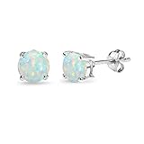 Sterling Silver Created White Opal 6mm Round Stud Earrings