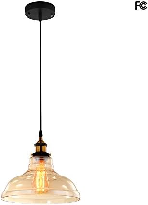 RH RUIVAST Industrial Edison Vintage Style Amber Glass Shade Bell Ceiling Pendant Light 1-Light Modern Hanging Lighting Fixture