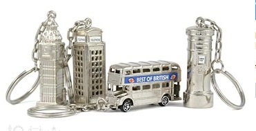 Gift Set of 4 Silver Metal Souvenir London Keyrings