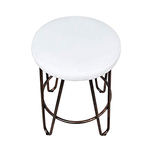 CANDIKO White & Bronze Round Makeup Vanity Chair Velvet Upholstered Metal Stool Bedroom Iron Room Bench Bathroom Ottoman with Footrest Ring - Small