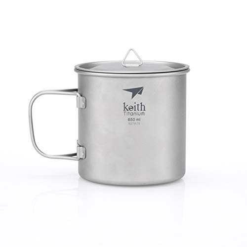 Keith 300ml/900ml Titanium Cup Outdoor Tableware Camping Travelling Foldable Handle Cup (650ml)
