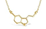 Gold Happiness Serotonin Molecule Necklace for Pursuit of Happiness and Wish for Well-being, Unique Nerdy Science DNA Chemical Pendant Necklaces (Gold Tone)
