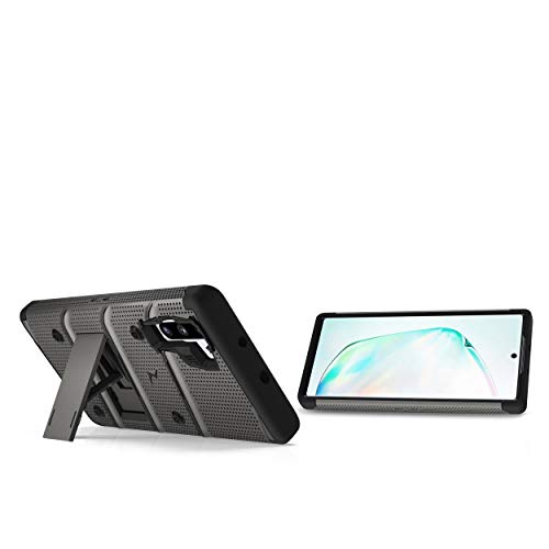 ZIZO Bolt Series Samsung Galaxy Note 10 Case | Heavy-Duty Military-Grade Drop Protection w/Kickstand Included Belt Clip Holster Lanyard (Metal Gray/Black)