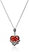 Amazon Collection Sterling Silver Marcasite Red Glass Heart Earrings and Curb Chain Pendant Necklace Jewelry Set