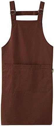 Adjustable Bib Apron with Pockets, Long Ties Waterproof Cooking Kitchen Aprons for Chef , Commercial Restaurant Adjustable Neck Strap 100% Cotton Chef Aprons (Coffee)