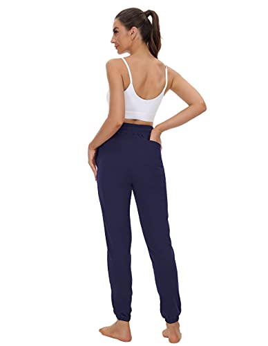 LOVE FANG Sweatpants for Women with Pockets High Waisted Ladies Joggers Loose Drawstring Workout Casual Lounge Pants Navy XL