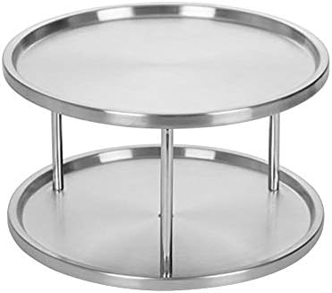 360 Degree Turntable Rotating 2-Level Tabletop Stand Spice Rack Stainless Steel Organizer Tray for Dining Table Kitchen Counters Cabinets