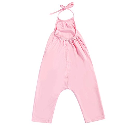 Chinatera Little Girls Kids Halter Romper Harem Pants One-Piece Jumpsuit Cotton Blend (2-3Y, Pink) - Thumbnail 3