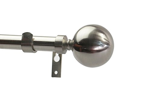 Furnishland Brushed Steel Window Curtain Rod Set, Ball Style Finial, 3/4-inch Diameter Adjustable 48-inch to 84-inch Metal Rod