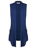 Jazzco Womens Open Front Sleeveless Draped Cardigan Tops With Pockets