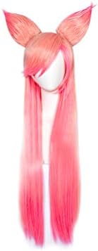 DFGTHRTHRT Women League Of Legends LOL Ahri Long Straight Hair Cosplay Shawl Hair Wig Heat Resistant (Color : Pink, Size : OneSize)