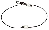 High Quality Freshwater Cultured 9.5-10.5mm Single Pearl Choker Necklace on Dark Brown Leather Cord, 16