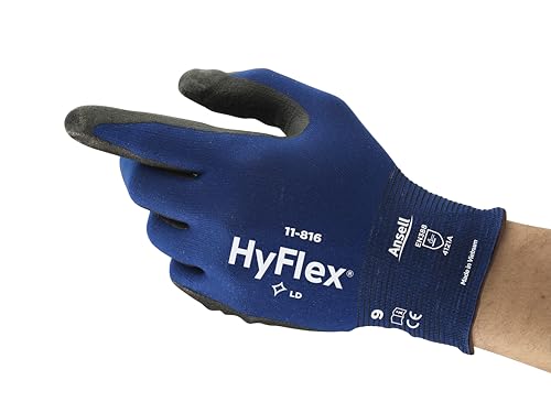 Ansell Hyflex 11-816 Veiligheidswerkhandschoenen, Mechanische Bescherming, Maat 11 (2XL), Zwart (12 Paar)