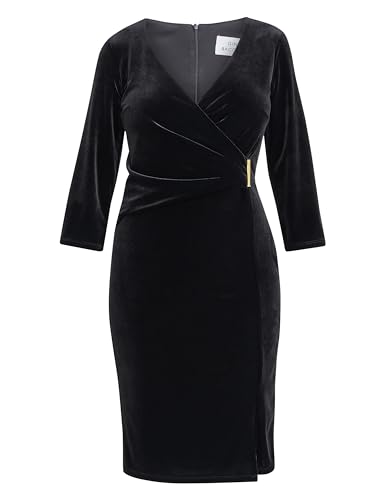 Gina Bacconi Velvet Dress with Gold Trim, Black, 22