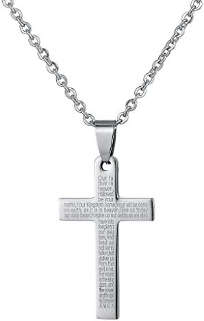 Globalhomeqi Jewelry Silver Cross Necklace Christian Necklace Prayer Necklace Stainless Steel Necklace Cross Necklace for Men&Women Cross Necklace