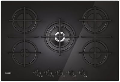 Moderna placa de cocción a gas con 5 fuegos, cristal templado, quemador de doble corona, parrillas lavables en lavavajillas, 0,8 x 74,5 x 51 cm, negro – CVG74WTB