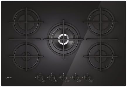 Moderna placa de cocción a gas con 5 fuegos, cristal templado, quemador de doble corona, parrillas lavables en lavavajillas, 0,8 x 74,5 x 51 cm, negro – CVG74WTB