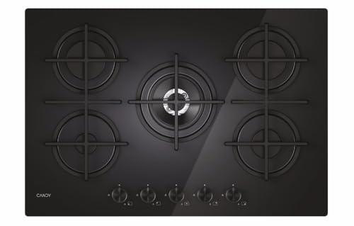 Moderna placa de cocción a gas con 5 fuegos, cristal templado, quemador de doble corona, parrillas lavables en lavavajillas, 0,8 x 74,5 x 51 cm, negro – CVG74WTB