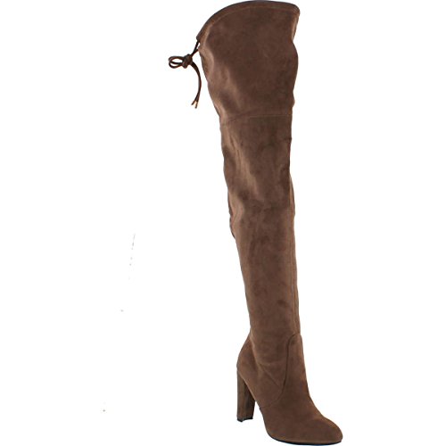 Cape Robbin Kylie-1 Women's Drawstring Block Heel Stretchy Snug Fit Thigh High Boots,Khaki,6