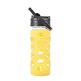 Lifefactory 12-Ounce BPA-Free Glass Water Bottle with Straw Cap & Silicone Sleeve, Lemon