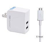 Earldom® LG V10 G4 G2 G3 G Flex 2,Samsung Galaxy S3 S4 S5 S7 S6 Edge Plus Charger /Note 2 3 4 5 Edge,Nexus 4 5 6 Charger With 5ft Charging Cable Cord,2.4A Dual Port Foldable Plug Travel Charger