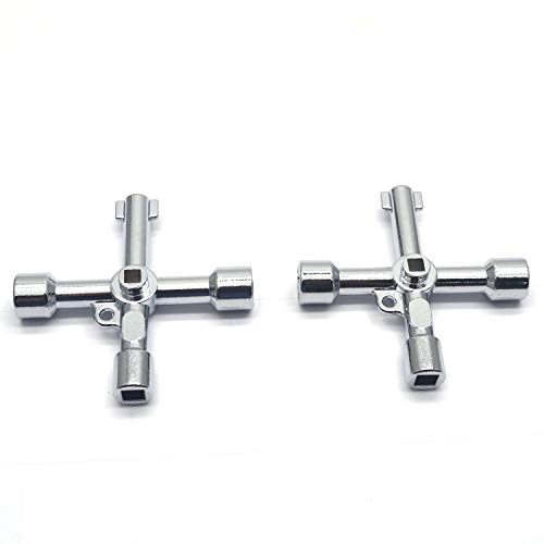 Tulead Water Key Multifunctional Cross Key Radiator Key Triangle Key 4-Way Key Square Stainless Steel Utility Key 2.8"x2.8",Silver,2PCS - Thumbnail 3