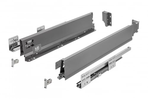 GTV - Modern Box Pro Drawer Runners I L = 450 mm H = 84 mm I Anthracite I Drawer with Quiet Close I Synchronisation of the Travel of the Guides I Load up to 40 kg I PB-MBPRO-KPL450A