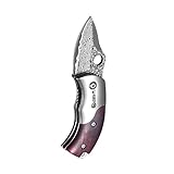 KUBEY Folding Pocket Knife with Wooden Handle Drop Point Shaving Sharp Blade Thumb Hole One Hand Opening for Outdoor Hunting Camping Tool (DM083)