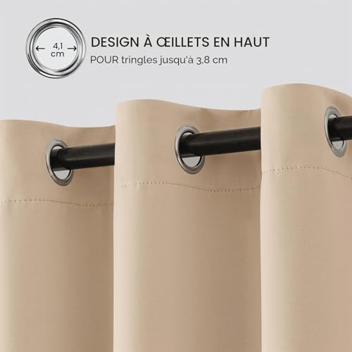EMEMA Beige Blackout Curtain with Eyelets 140 x 225 cm Set of 2 Opaque Soft and Aesthetic Thermal Blackout Curtains for Living Room Modern Bedroom