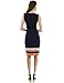 PattyBoutik Women V Neck Color Trim Knit Dress (Dark Blue, Ivory and Rust Small)